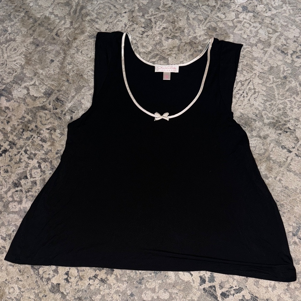 Oscar de la Renta Black Tank Top with White Bow Accent